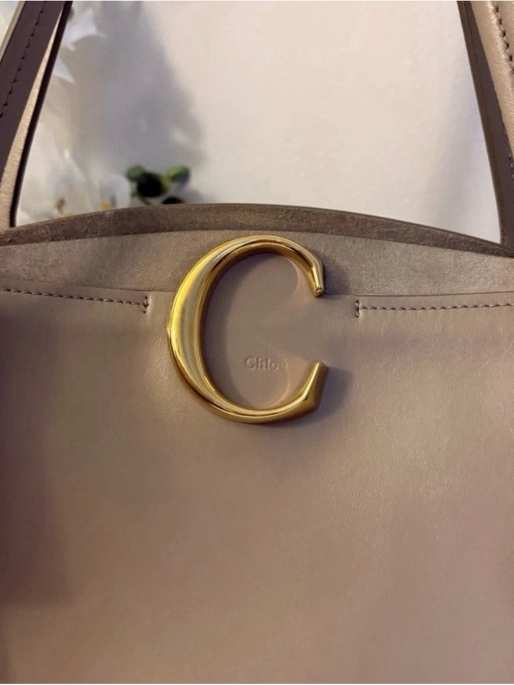 Authentic Chloé Large Gold C letter in Motty Grey Tote